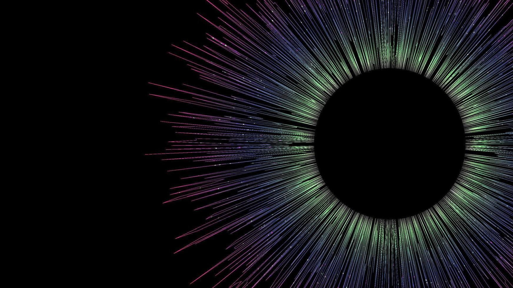 abstrakt teknologi digitalt big data koncept glödande neon färg ränder radiella linjer cirkel med prickar partiklar gnistrande på svart bakgrund vektor