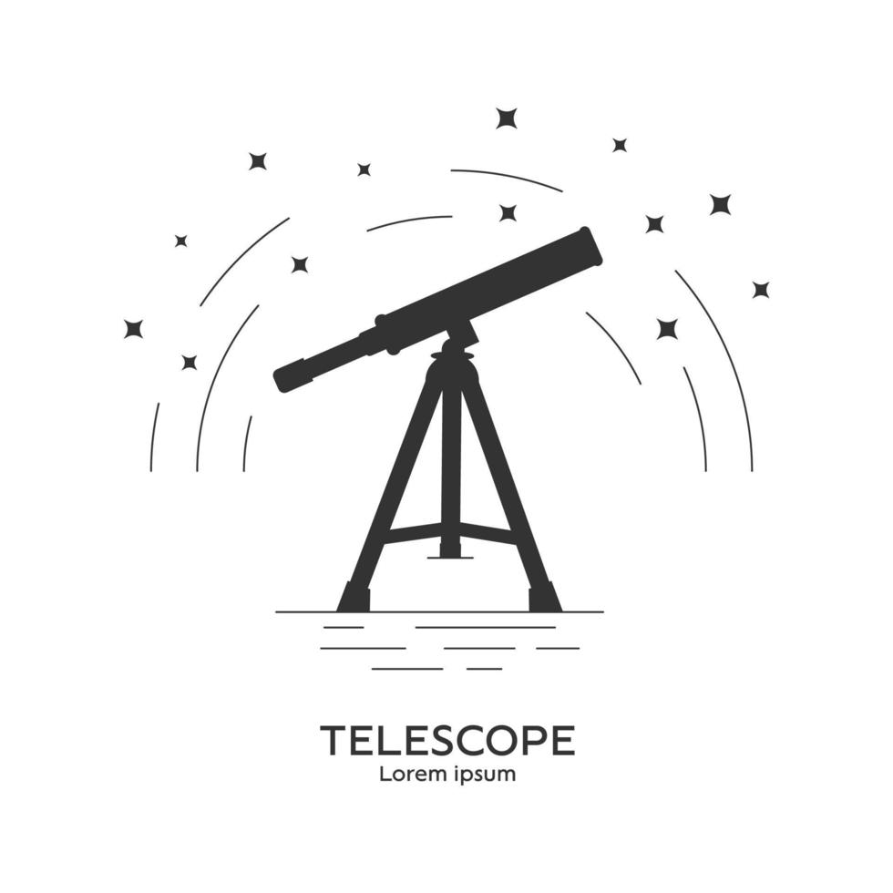 Silhouettensymbol des Teleskops. Teleskop-Logo. Weltraumforschung und Abenteuersymbol. Konzept der Welterkundung. saubere und moderne vektorillustration für design, web. vektor