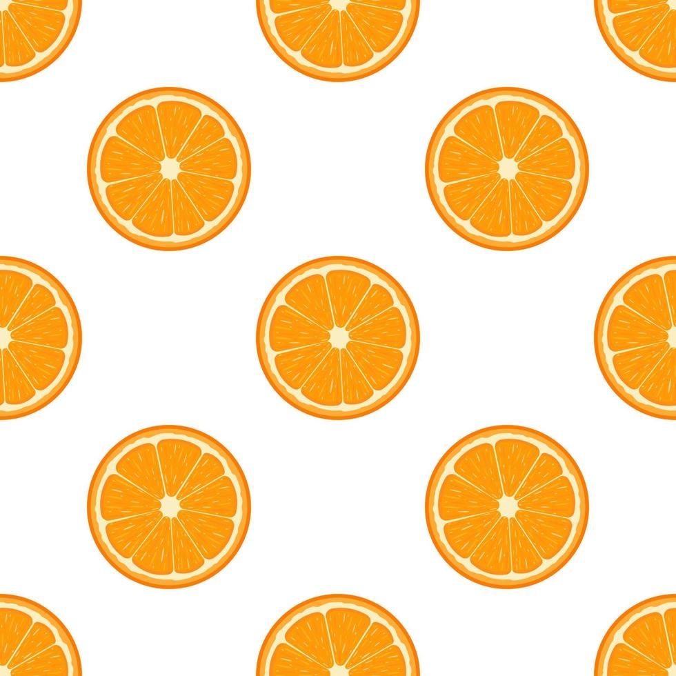 Nahtloses Muster mit frischen halben Orangenfrüchten auf weißem Hintergrund. Mandarine. Bio-Obst. Cartoon-Stil. vektorillustration für design, web, verpackungspapier, stoff, tapete vektor