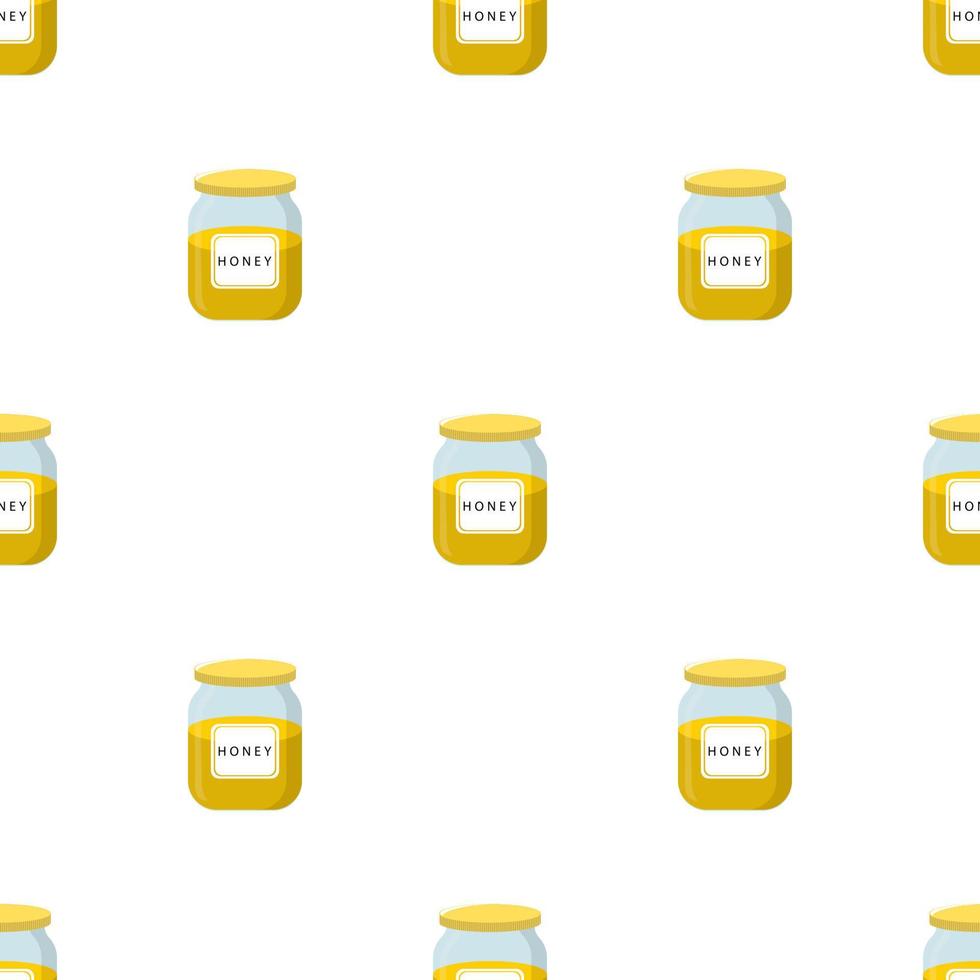 seamless mönster med honungsburk på vit bakgrund. naturlig hälsosam matproduktion honung. vektorillustration för design, webb, omslagspapper, tyg, tapeter vektor