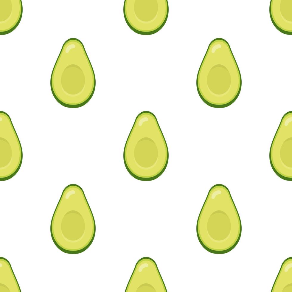 Nahtloses Muster mit frischer halber Avocado isoliert auf weißem Hintergrund. Bio-Lebensmittel. Cartoon-Stil. vektorillustration für design, web, verpackungspapier, stoff, tapete. vektor