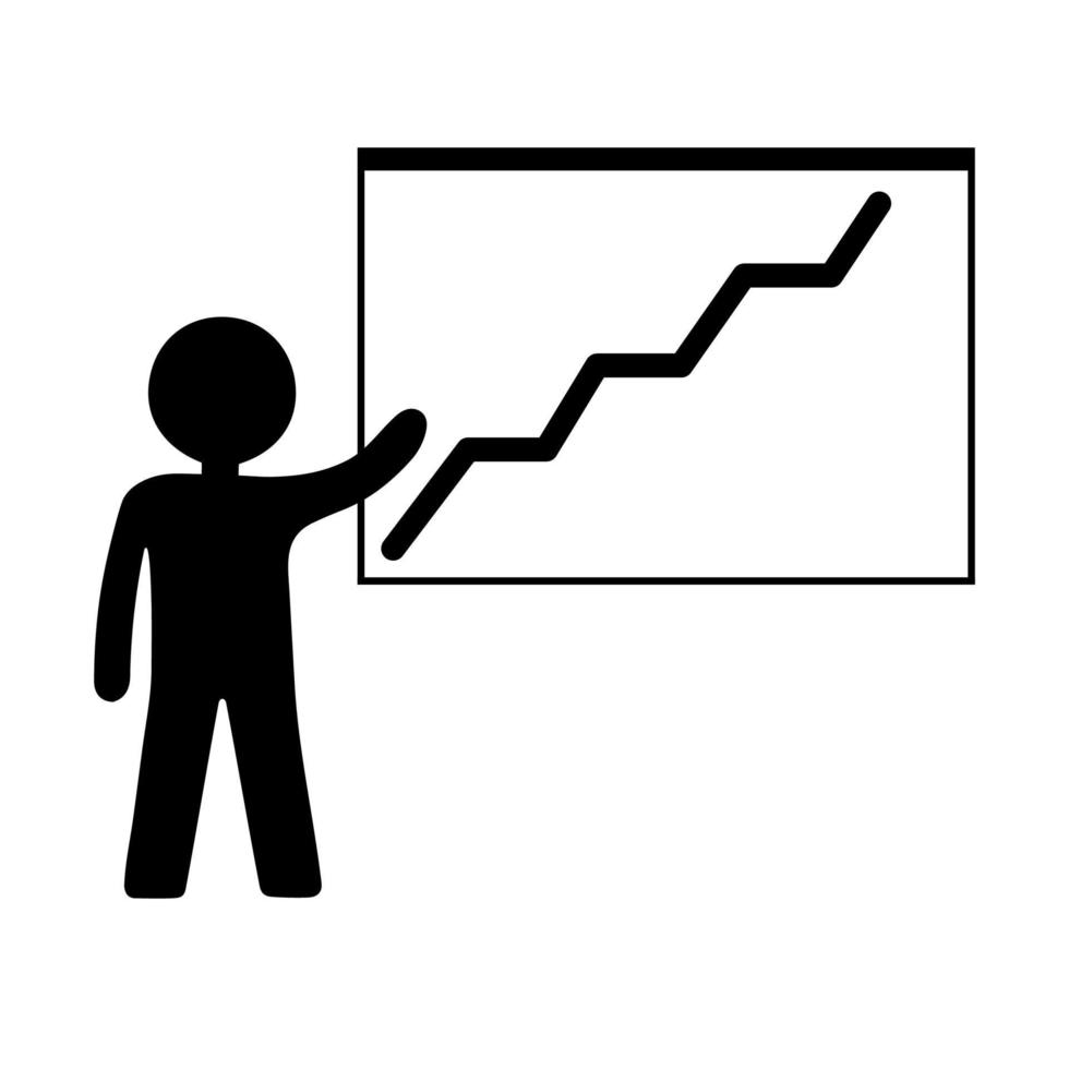 Person mit wachsendem Diagrammsymbol. Geschäftspräsentation, Analyse, Statistik, Bericht. Unternehmenskonzept. Zeitplan und Mensch. flacher Stil. vektorillustration für design, web, infografik. vektor