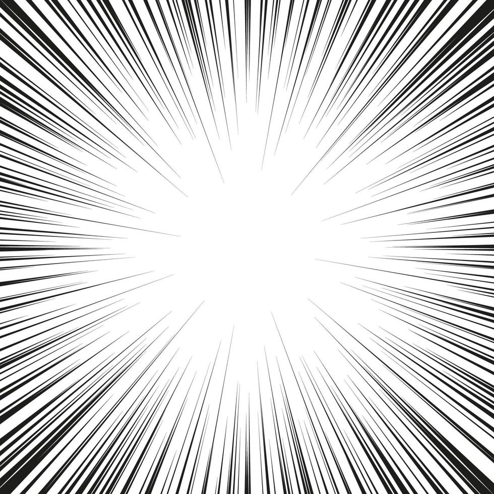 abstraktes Radialzoom-Geschwindigkeitslicht auf schwarzem Effekt für Cartoon-Comic-Buch, Sonnenstrahl oder Sternexplosionselement vektor