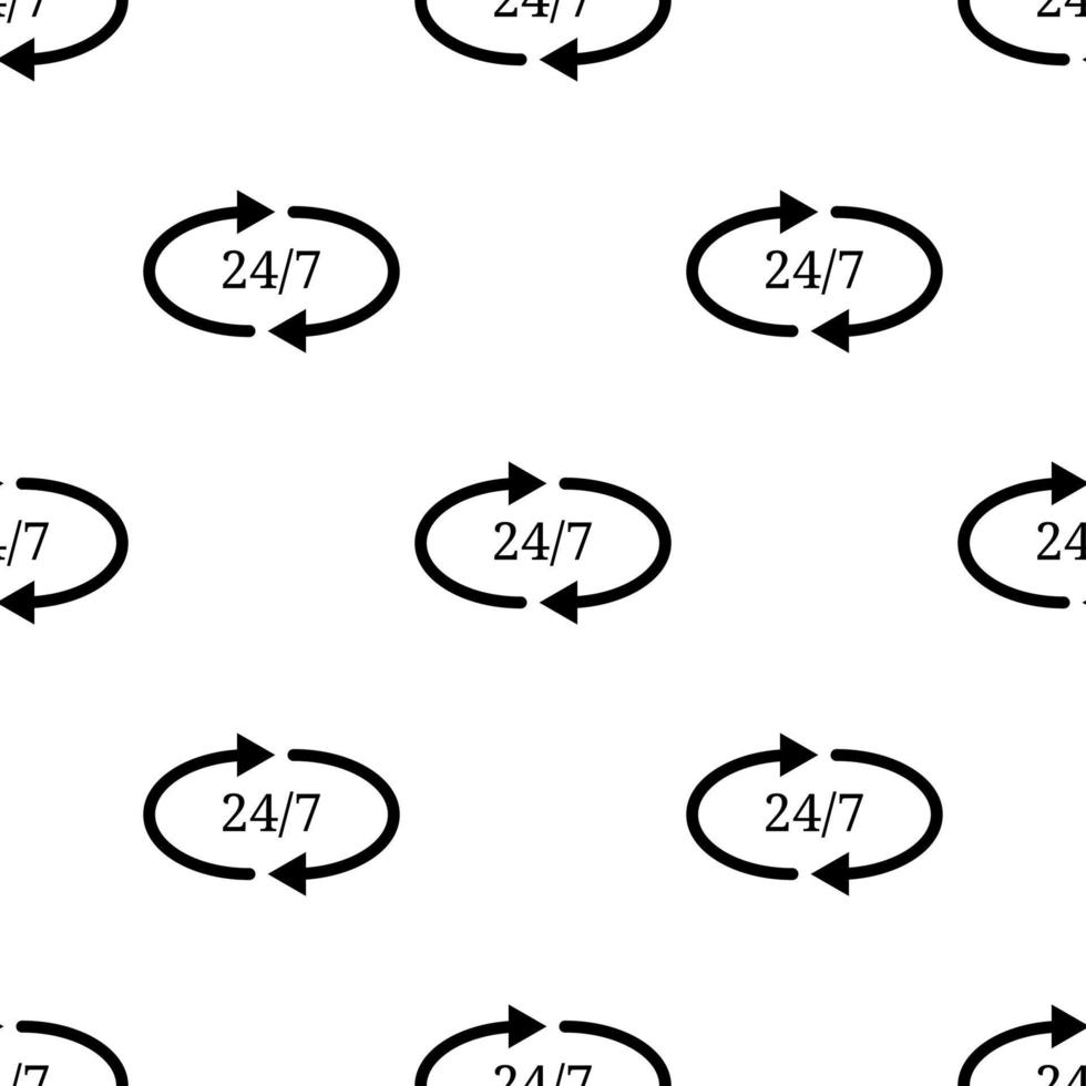 Nahtloses Muster mit 247 einfachen Symbolen auf weißem Hintergrund. Service rund um die Uhr und 7 Tage die Woche geöffnet. vektorillustration für design, web, verpackungspapier, stoff vektor