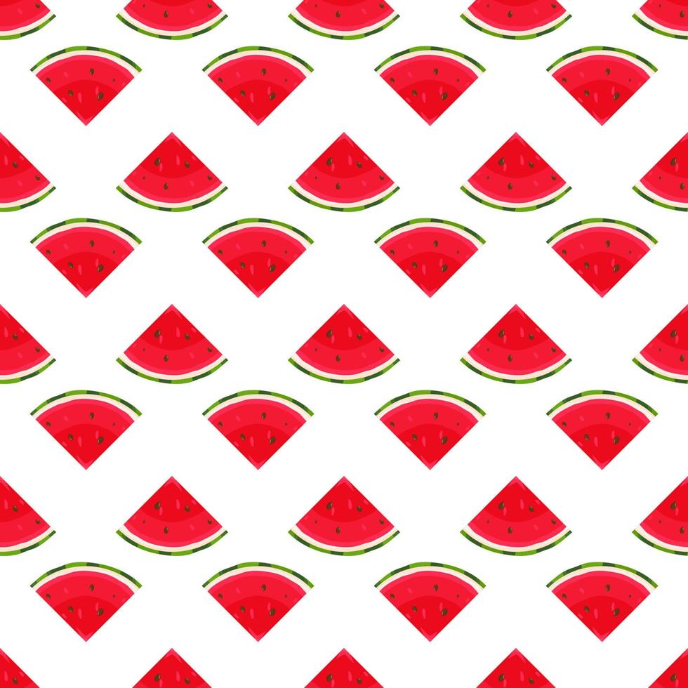 sömlösa mönster med färsk skuren skiva vattenmelon frukt på vit bakgrund. sommarfrukter för en hälsosam livsstil. ekologisk frukt. tecknad stil. vektor illustration för någon design.