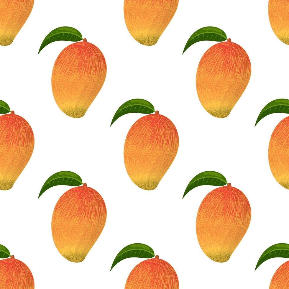 seamless mönster med färska ljusa exotiska hel mango isolerad på vit bakgrund. sommarfrukter för en hälsosam livsstil. ekologisk frukt. tecknad stil. vektor illustration för någon design.