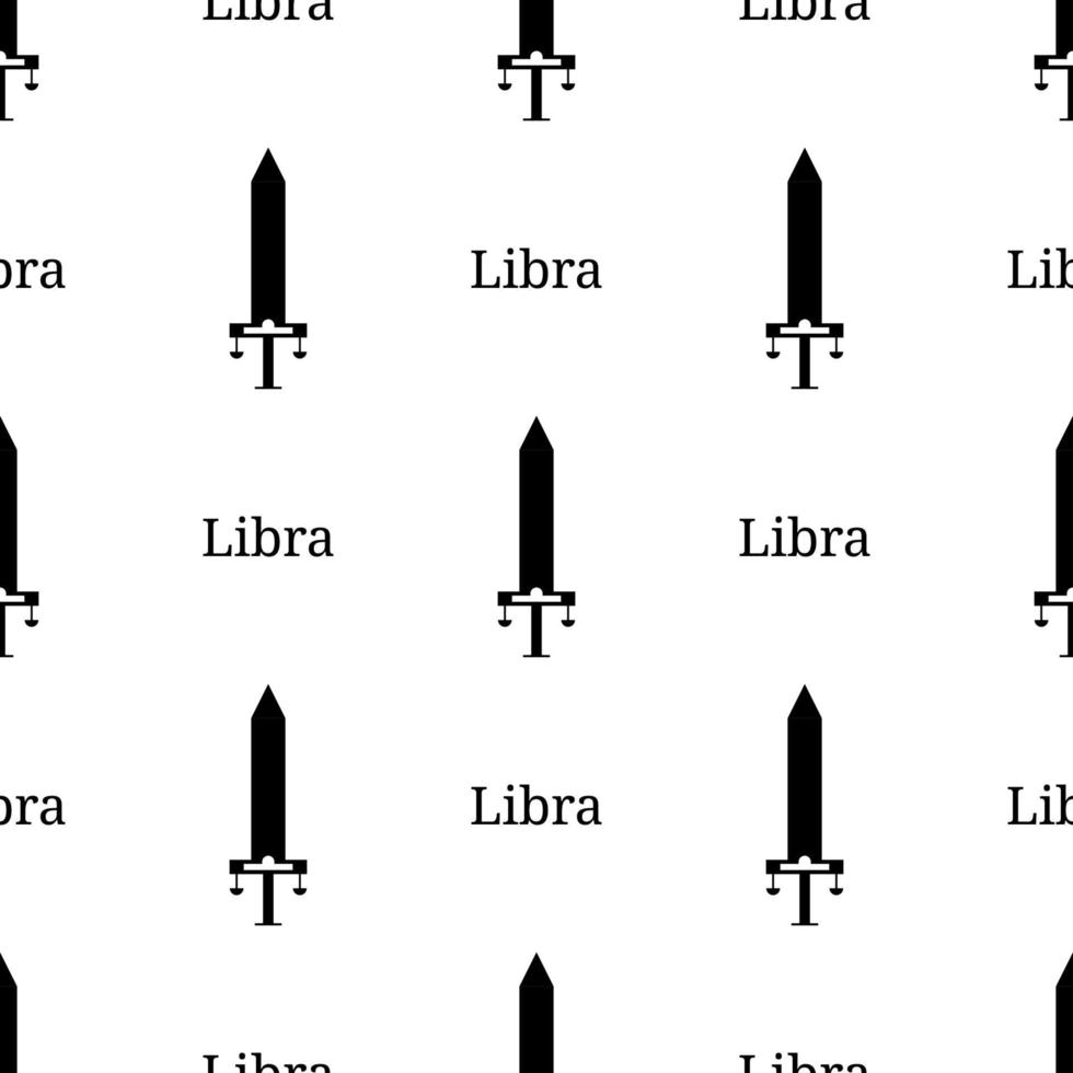 seamless mönster med Libra zodiac svärd tecken. svart siluett av zodiakalvapen. astrologiska, horoskop tecken. vektorillustration för design, webb, omslagspapper, tyg, tapeter. vektor