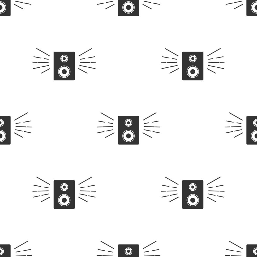 Nahtloses Muster mit schwarzer Silhouette des Musiklautsprechers auf weißem Hintergrund. einfaches Symbol. urlaub dekorative elemente. vektorillustration für design, web, verpackungspapier, stoff vektor