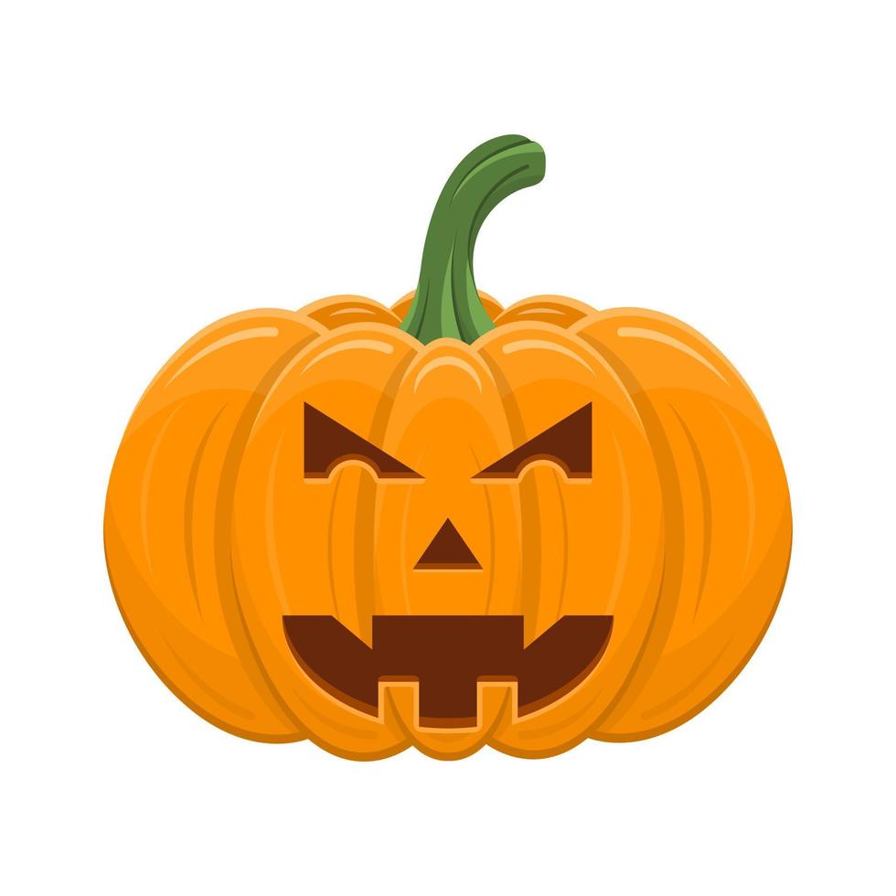 halloween pumpa isolerad på vit bakgrund. tecknad orange pumpa med leende, roligt ansikte. den viktigaste symbolen för halloween, höstlov. vektor illustration för någon design.