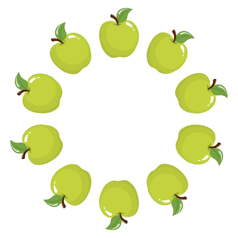 krans från gröna äpple frukter med plats för text. tecknad ekologisk söt mat. sommarfrukter för en hälsosam livsstil. vektor illustration för någon design.