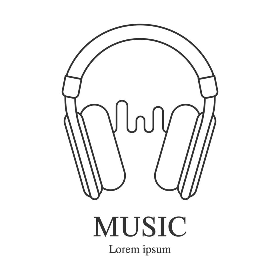 linje stilikon för hörlurar med ljudvåg. musik logotyp mall. inspelningsstudio etikett. radiomärke med exempeltext. ren och modern vektorillustration för design, webb. vektor