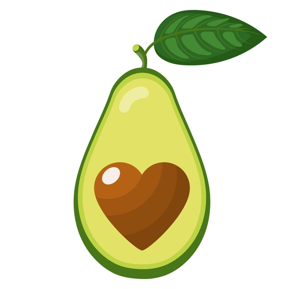 frische halbe Avocado mit Herz isoliert auf weißem Hintergrund. sommerfrüchte für einen gesunden lebensstil. Bio-Obst. Cartoon-Stil. Vektorillustration für jedes Design. vektor