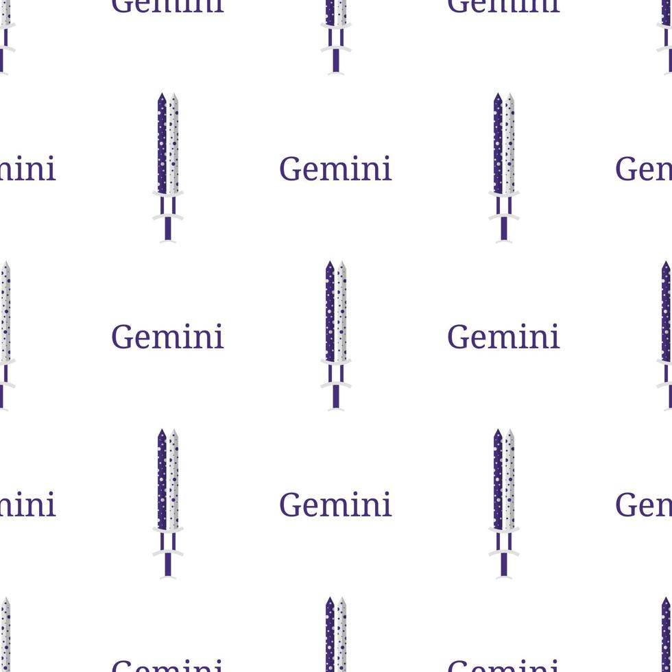 seamless mönster med gemini zodiac svärd tecken. tecknat zodiakalvapen. astrologiska, horoskop tecken. vektorillustration för design, webb, omslagspapper, tyg, tapeter. vektor