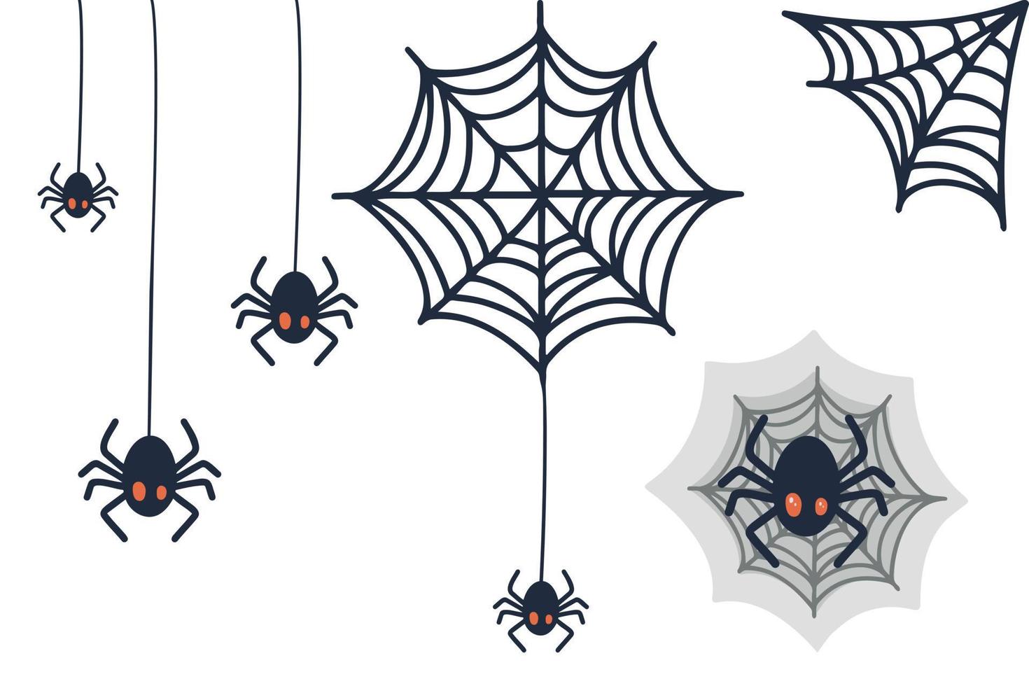 Spinnennetz-Sammlung isoliert auf weißem Hintergrund. eine Reihe von Netzen für Halloween, eine süße Spinne. handgezeichnete spinnennetzikonen für halloween-dekoration vektor