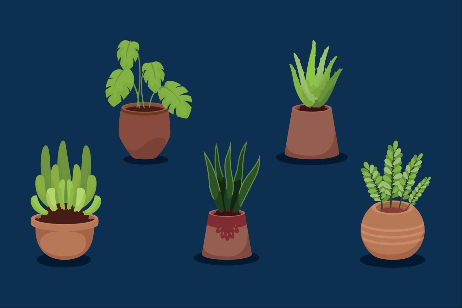 fünf dekorative ikonen der zimmerpflanzen vektor