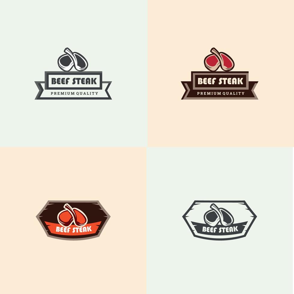 biff steak grill steakhouse restaurang logotyp med retro. steak house typografietiketter och grillemblem vektor