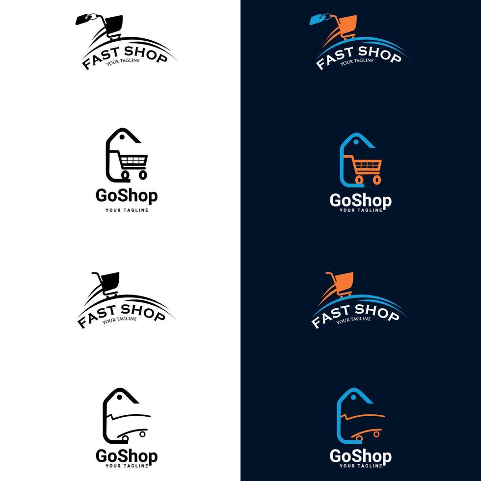 online shopping logotyp. vektor logotyp butik. unik shopping och detaljhandel logotyp mall