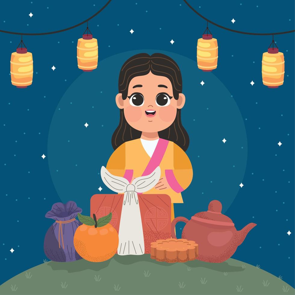 kvinna i chuseok-firande vektor