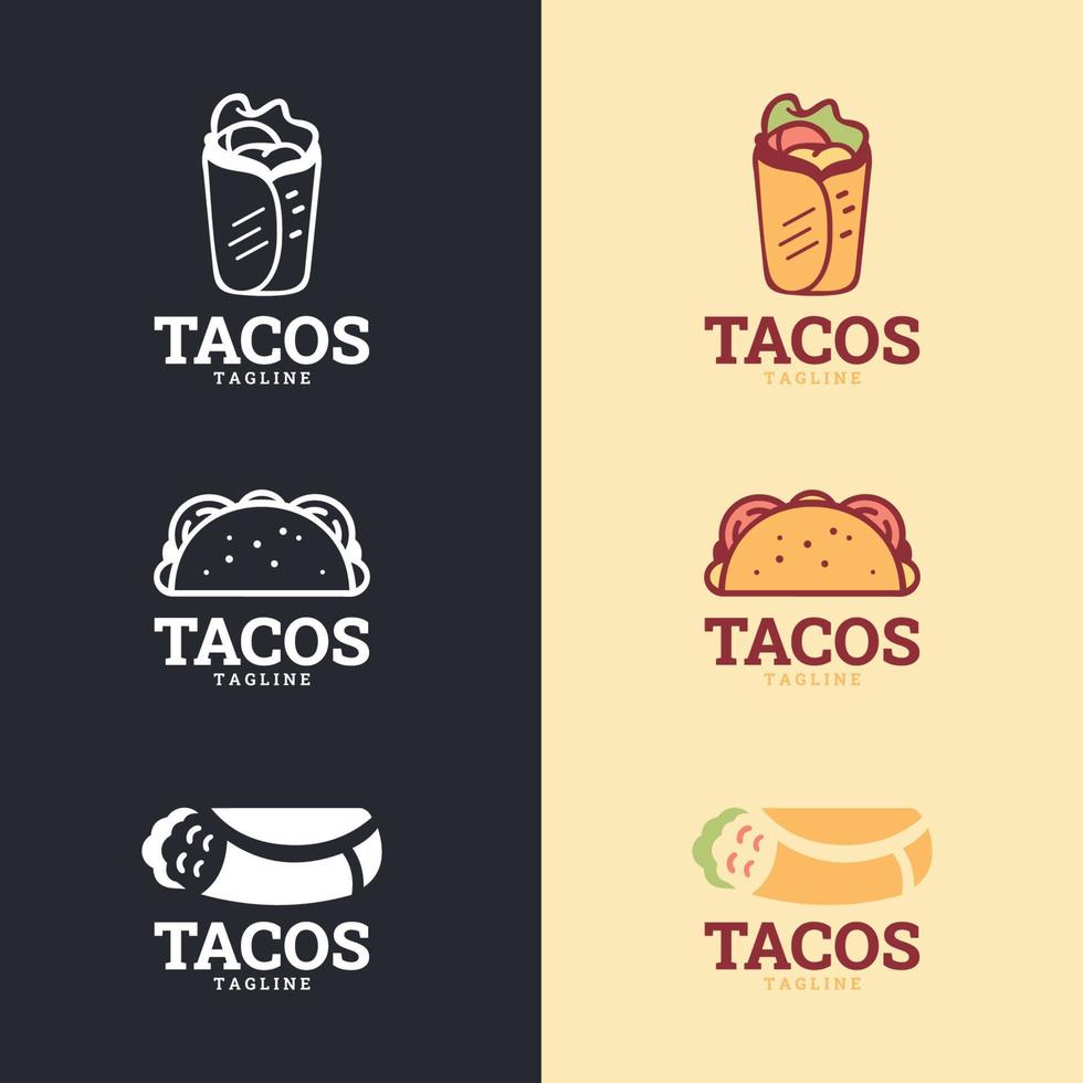 tacos logotyp design vektor illustration. bra för restaurangmeny och cafémärke. snabbmatslogotypdesign, retro tecknad stil. taco moderna ikoner illustration.