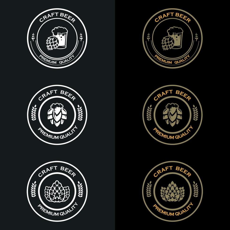 Bier-Logo setzen. Craft Beer Logo, Symbole, Icons, Pub-Etiketten, Abzeichen-Sammlung. biergeschäftszeichenschablone, logo, brauereiidentitätskonzept vektor