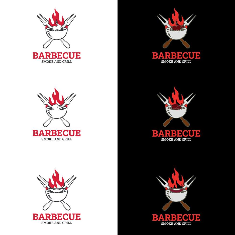 Grill-Logo. logo von grill, grill und bar mit feuer, grillgabel und spachtel. BBQ-Logo-Vorlage. vektor