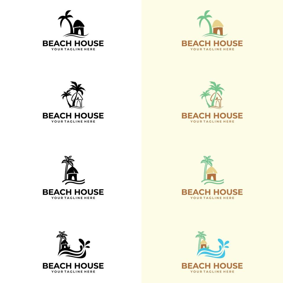 beach house logotyp formgivningsmall. fastighetslogotyp, badort, bylogotyp, logotyp för strandhotell vektor