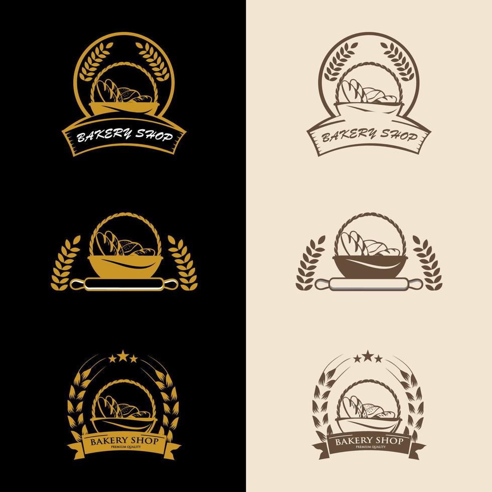 Brot-Logo setzen. Brotkorb-Logo. Bäckerei-Abzeichen oder Etikett Retro-Vektor-Illustration. vektor