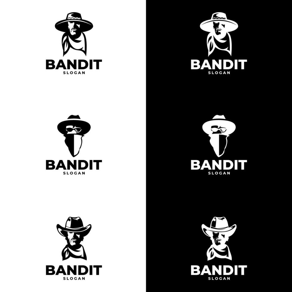 bandit cowboy mit schalmaskenillustration. Mafia-Logo mit Hut Retro-Vintage-Cowboy vektor