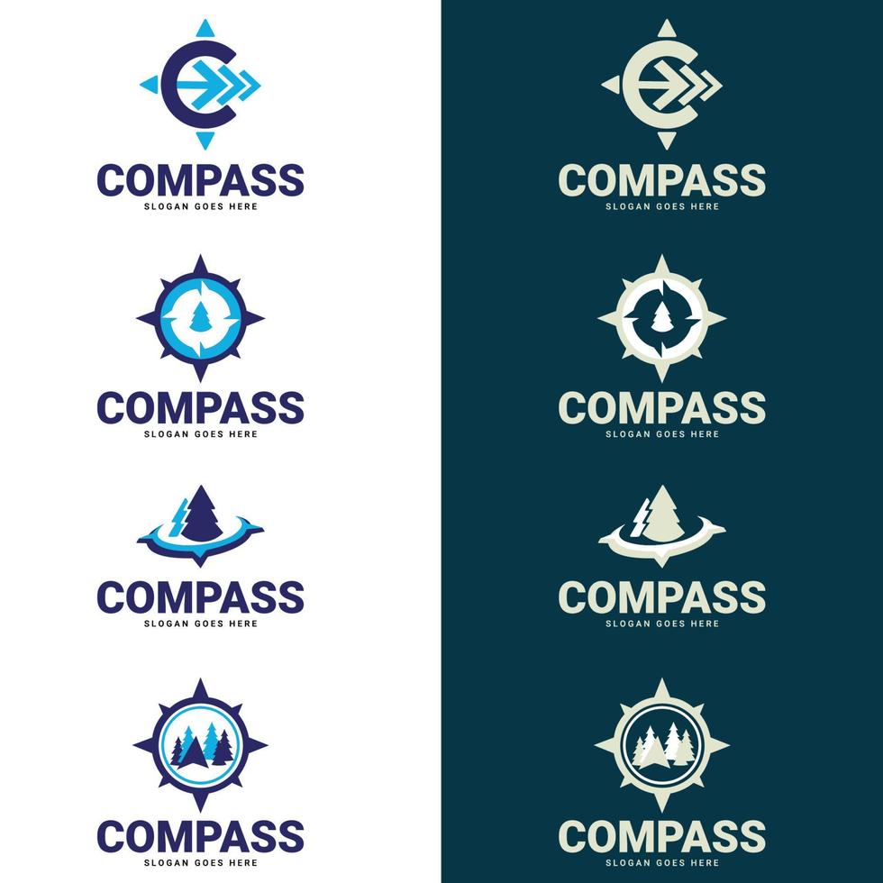Kompass Logo Vorlage Vektor Icon Illustration Design. geeignet für Firmenlogo, Druck, Digital, Symbol, Apps und andere Marketingmaterialzwecke. Kompass-Logo-Set