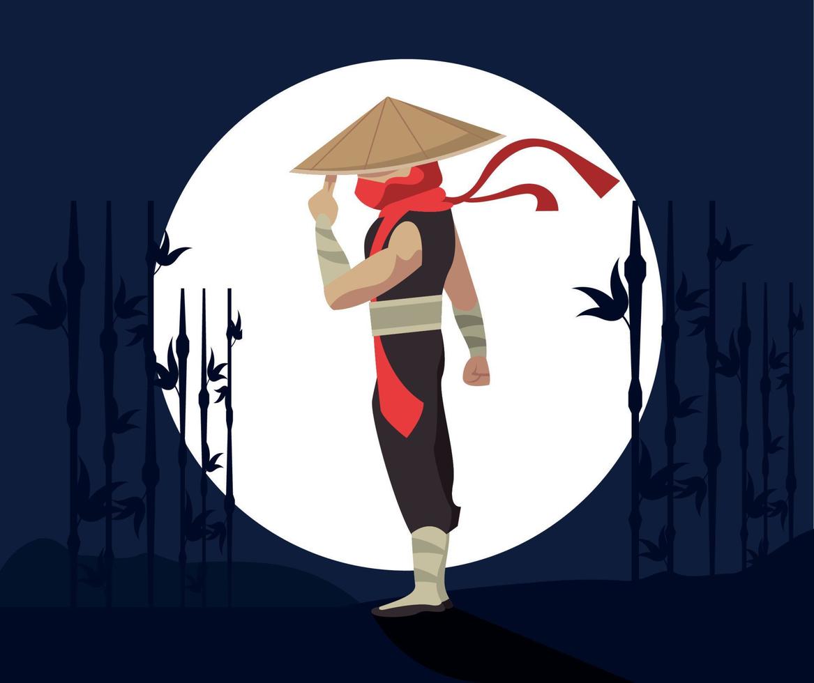 Ninja-Krieger mit Hut vektor