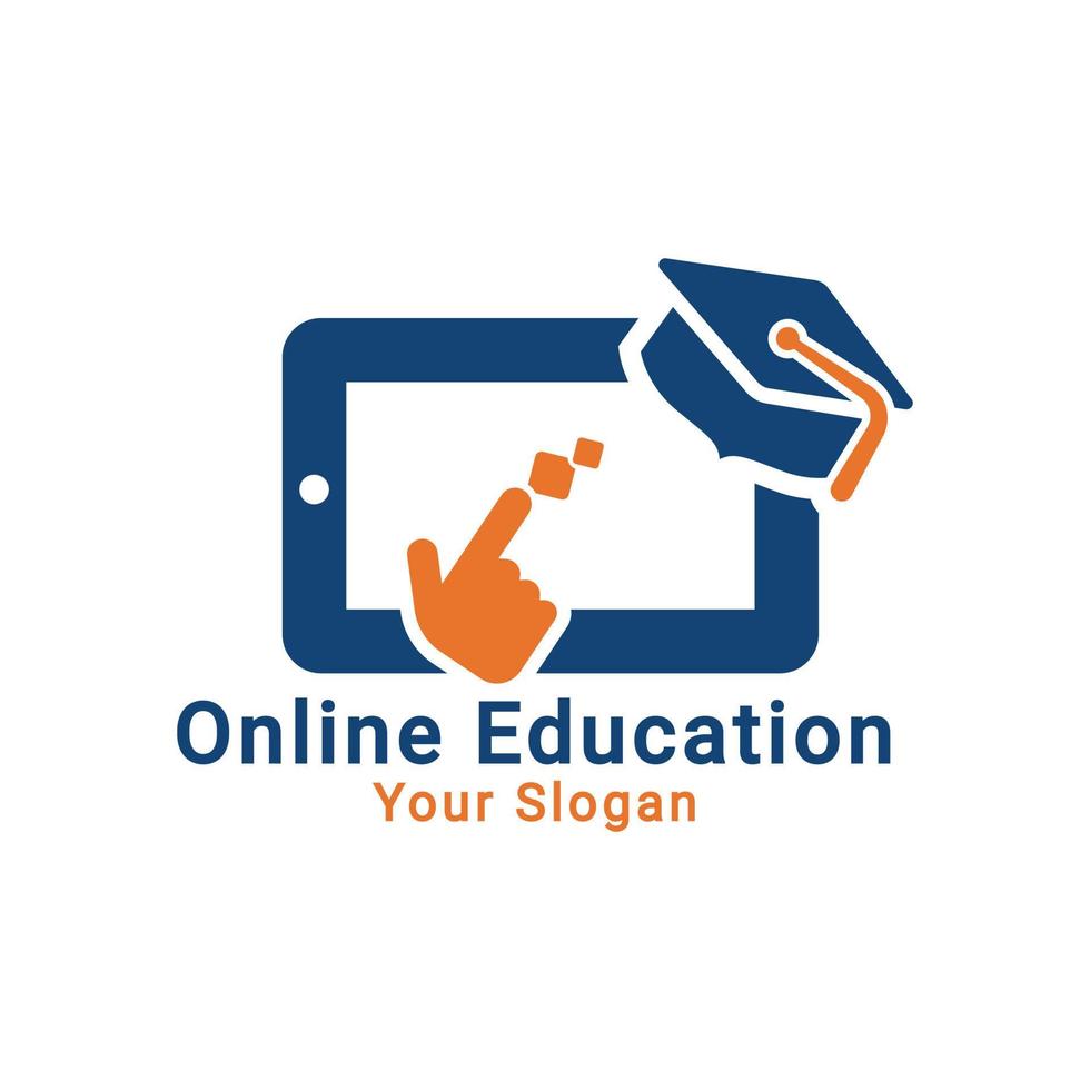 education click-logotyp, e-bokslogotyp, e-bibliotekslogotyp, logotyp för onlineutbildning, logotypmall för e-learning vektor