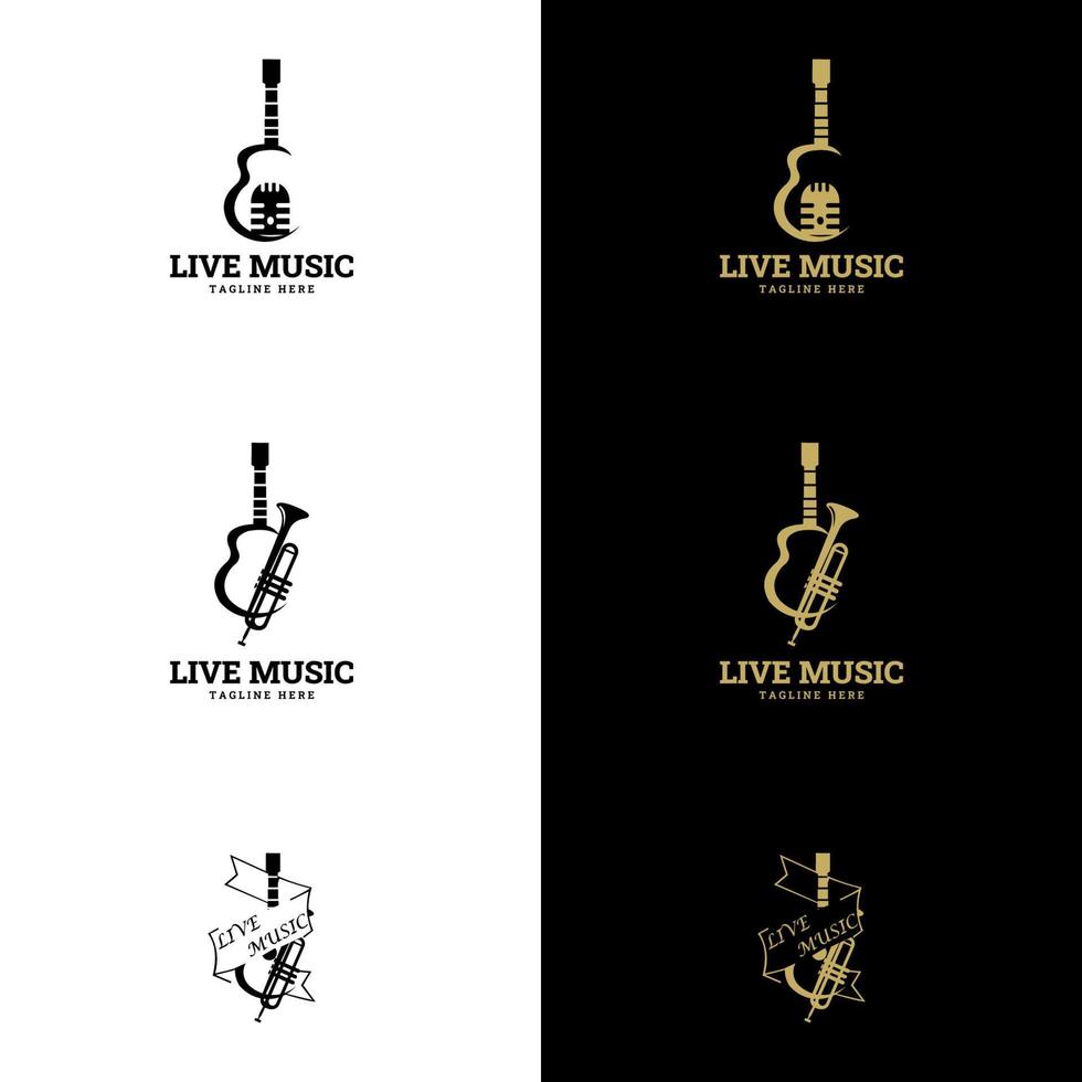 Satz von Vektor-Gitarren-Logo. ein Musikgeschäft-Logo mit einer Gitarrensilhouette vektor