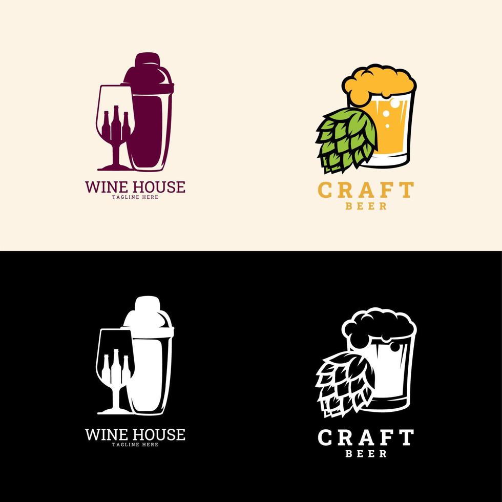 Craft-Bier-Logo, Wein-Logo. , Symbole, Ikonen, Kneipenetiketten, Abzeichensammlung. Vektorsymbol für Restaurantmenü vektor