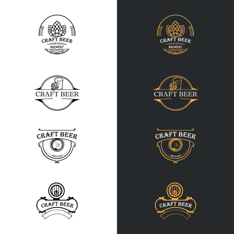 Bier-Logo setzen. Craft Beer Logo, Symbole, Icons, Pub-Etiketten, Abzeichen-Sammlung. biergeschäftszeichenschablone, logo, brauereiidentitätskonzept vektor