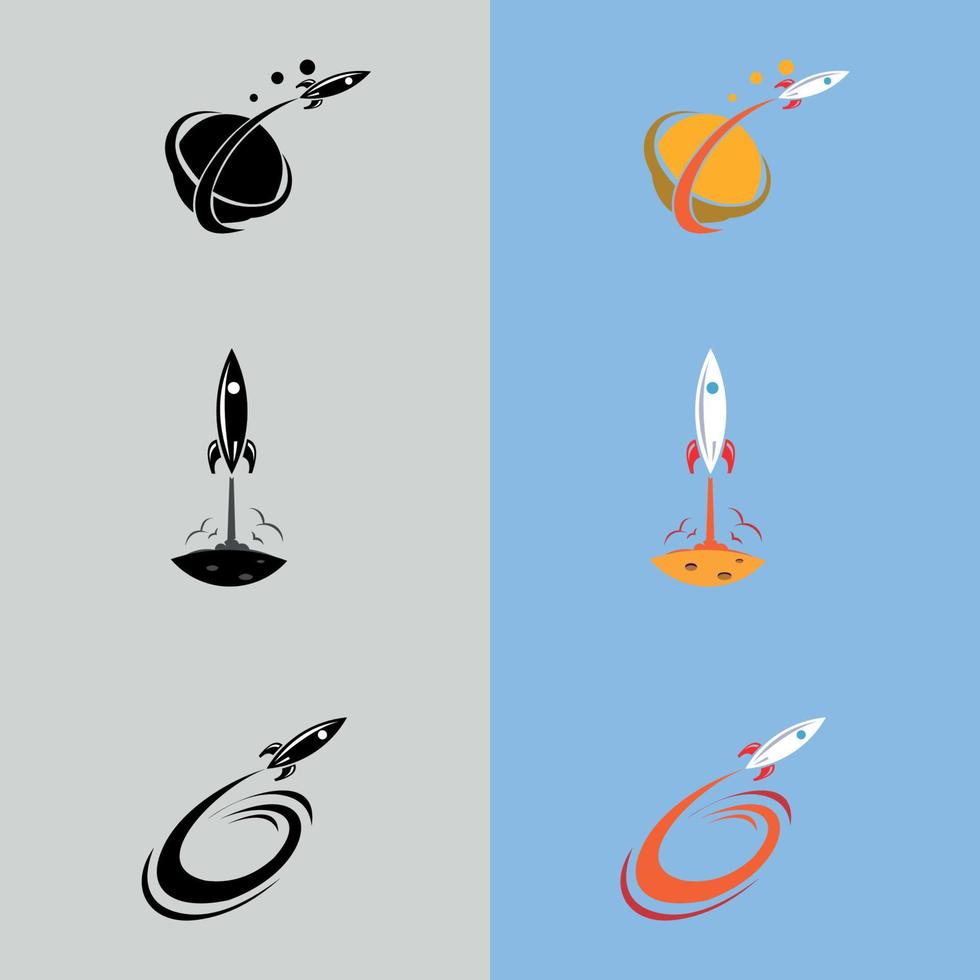 lansering, raket, startikon. vektor illustration. en raket som flyger runt månen