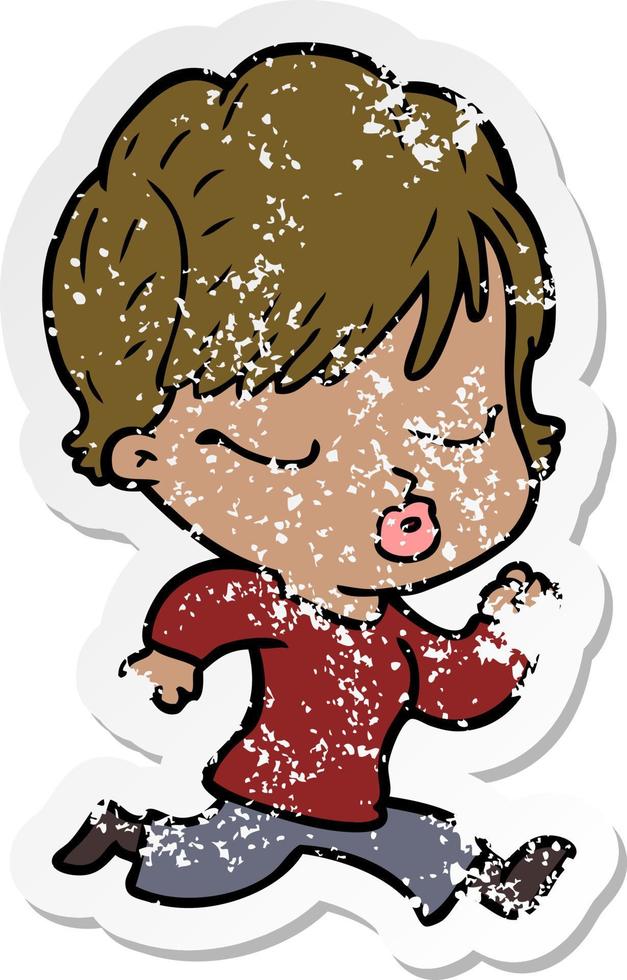 Distressed Sticker einer Cartoon-Frau mit geschlossenen Augen vektor