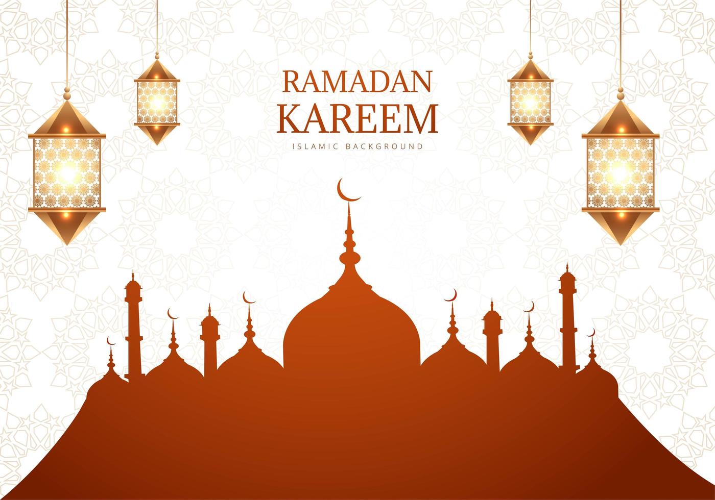 ramadan kareem hälsning med brun moské silhuett vektor