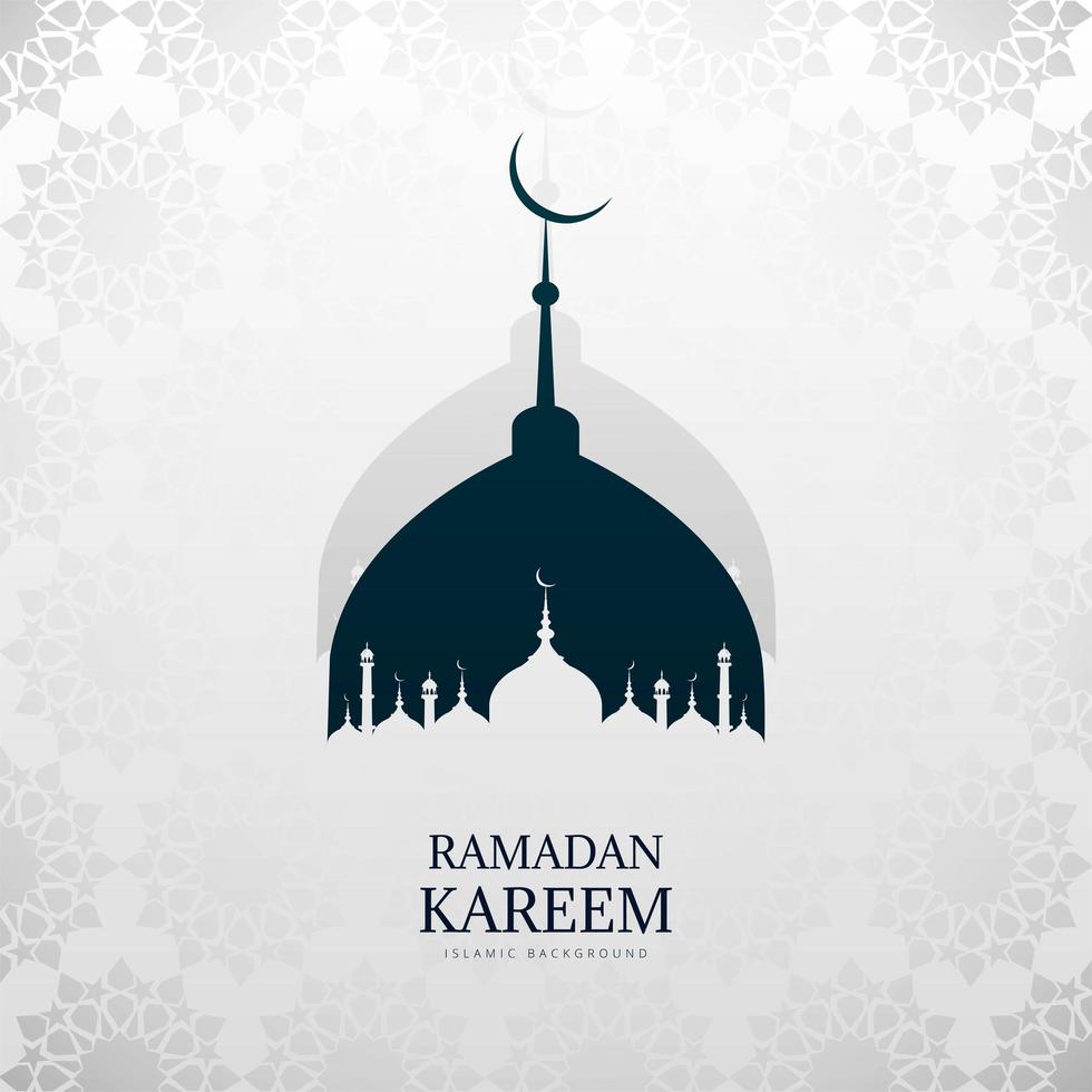 blå och vit moské silhuett ramadan kareem hälsning vektor