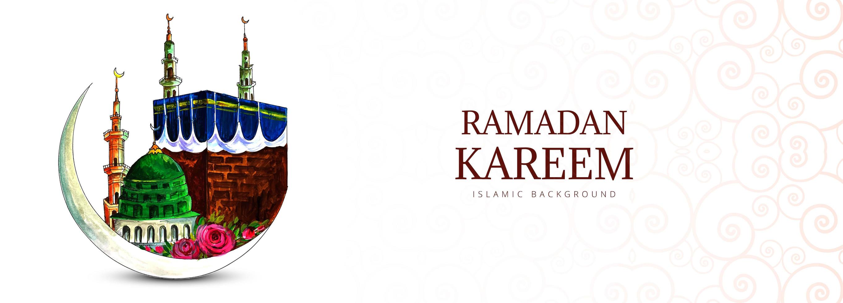 handritad moské design ramadan kareem banner vektor