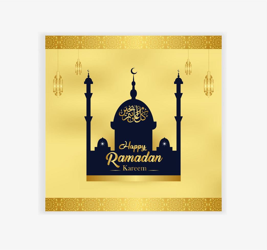 Moschee und Laterne golden verzierte Ramadan-Karte vektor