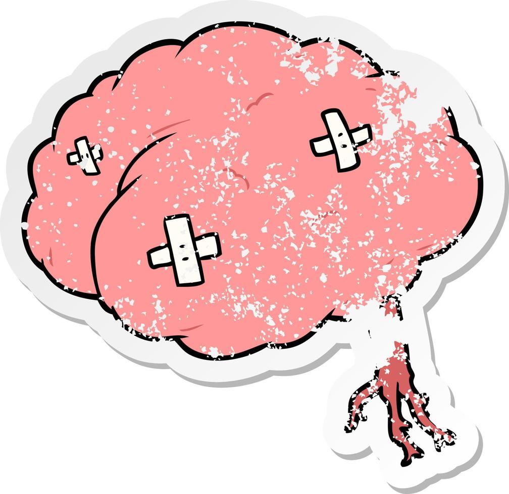 nödställda klistermärke av en tecknad skadad hjärna vektor