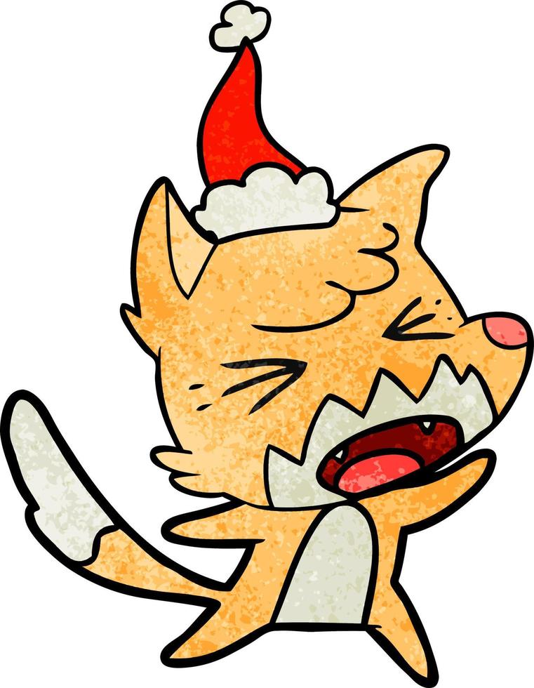 Wütender strukturierter Cartoon eines Fuchses mit Weihnachtsmütze vektor