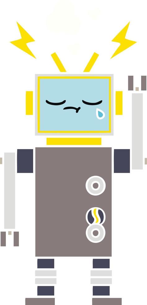 platt färg retro tecknad gråtande robot vektor