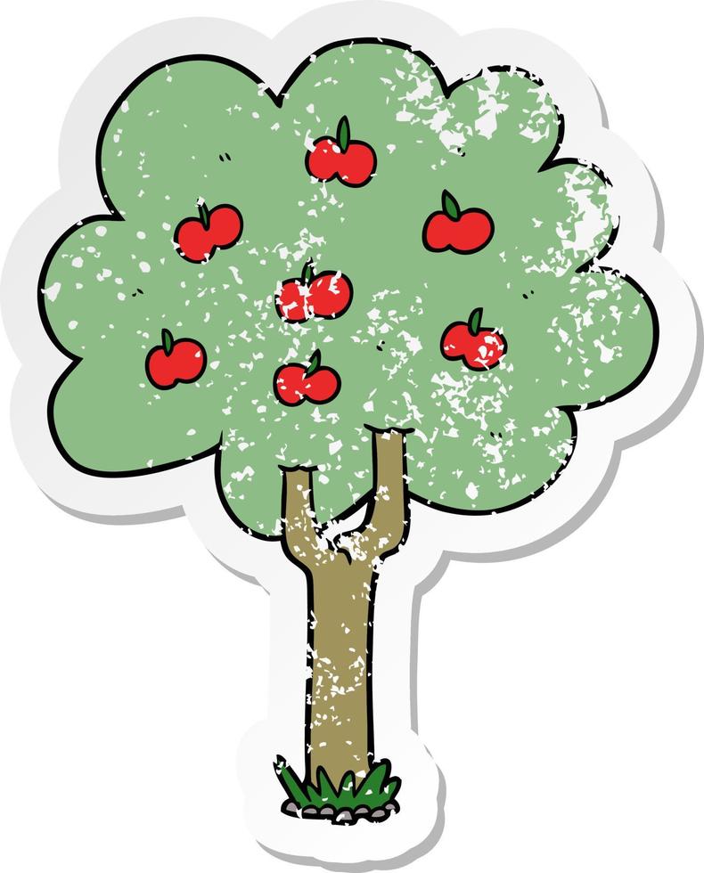nödställda klistermärke av ett tecknat äppelträd vektor