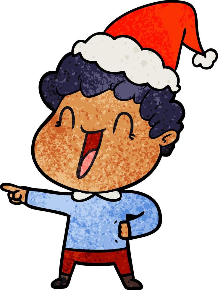 strukturierter Cartoon eines glücklichen Mannes mit Weihnachtsmütze vektor