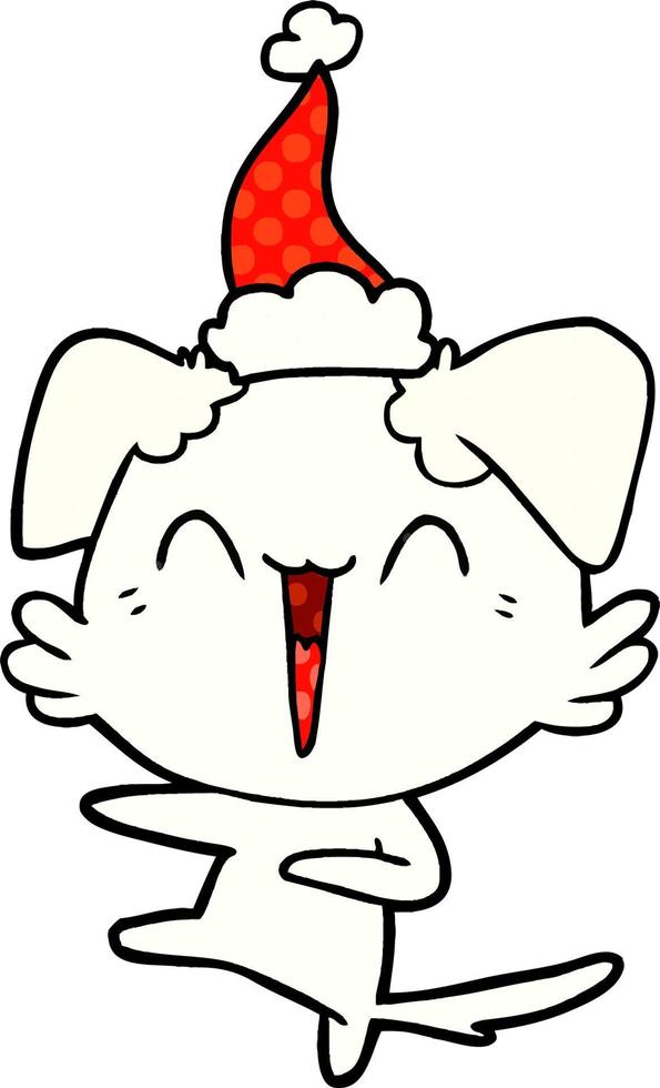 Happy Dancing Dog Comic-Stil Illustration einer tragenden Weihnachtsmütze vektor