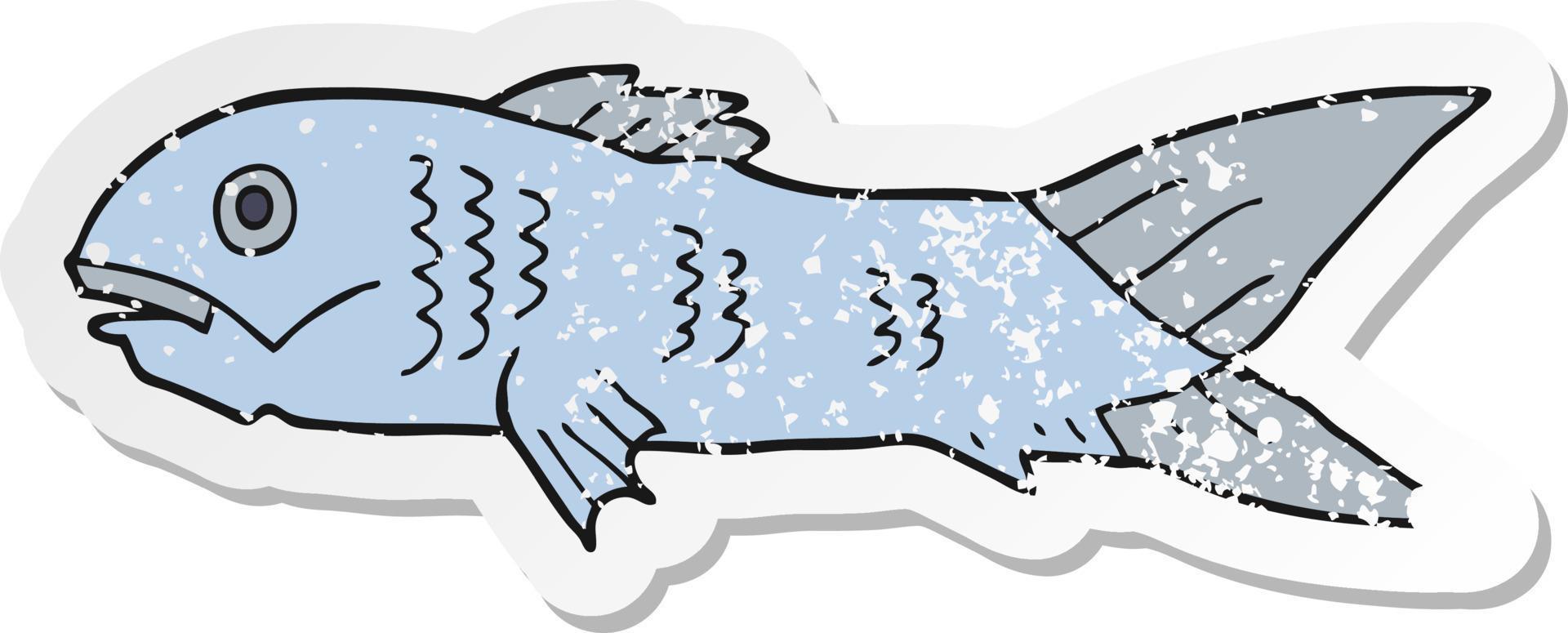 nödställda klistermärke av en tecknad fisk vektor