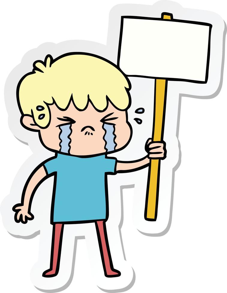 klistermärke av en tecknad pojke som gråter vektor