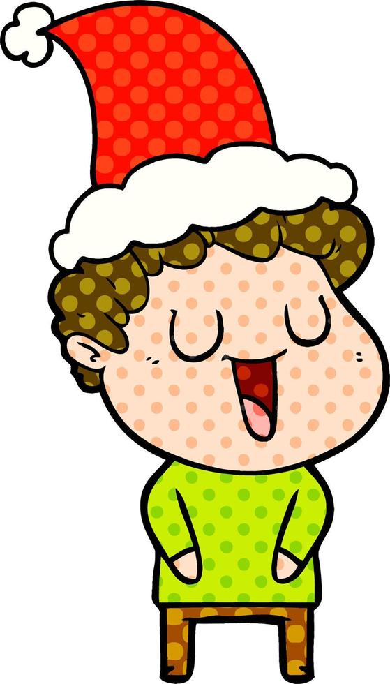 lachende Comic-Stil-Illustration eines Mannes mit Weihnachtsmütze vektor