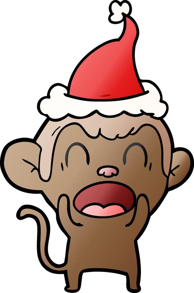 schreiender Gradienten-Cartoon eines Affen mit Weihnachtsmütze vektor